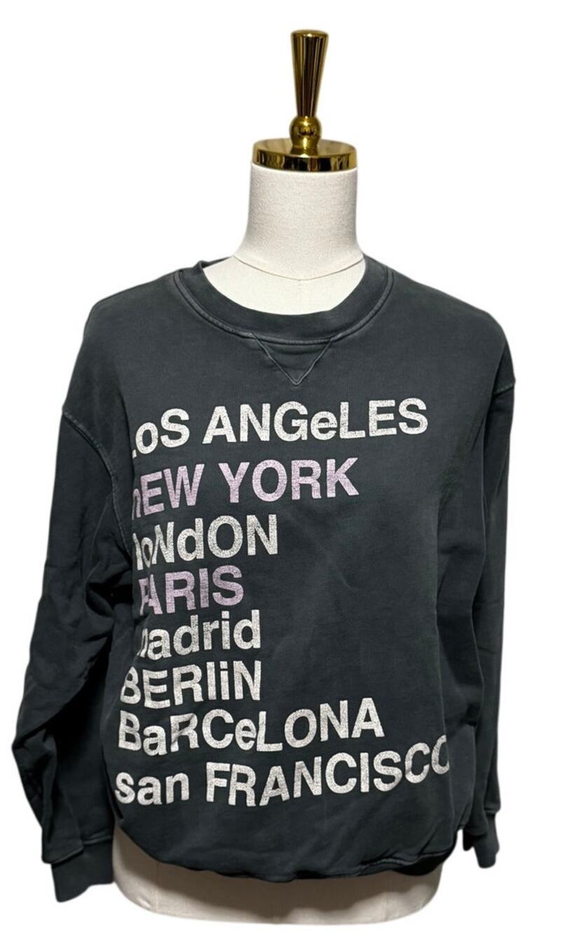 Anine Bing City Love Graphic Crewneck Sweatshirt, Charcoal Grey, Size S